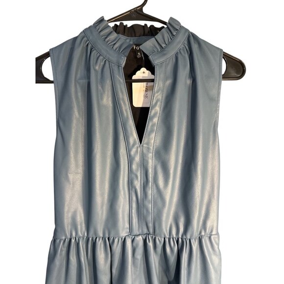 Fate Halter Tier Mini Faux Leather Ruffled Dress Steel Blue Size Small, NWT - Picture 4 of 8